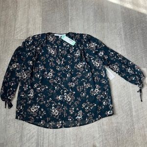 NWT - Petite Medium - Sheer Green & Floral Blouse